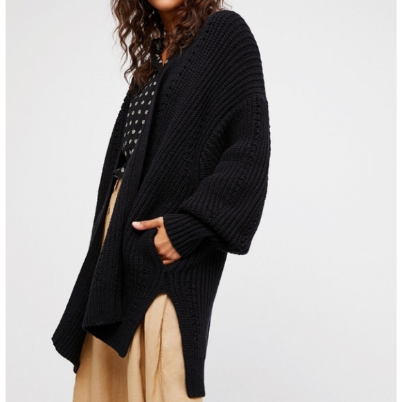 Free People Nightingale Cardi Open Front Oversized Slouchy Fit Black Sm & Lg NWT - Picture 5 of 15